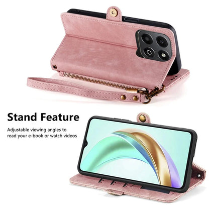 For Honor X6b 4G Case Zipper Wallet Geometry Lines Leather Phone Cover