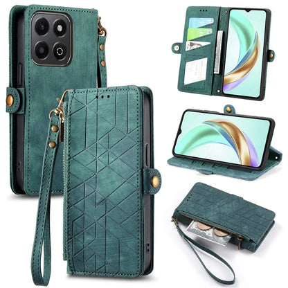 For Honor X6b 4G Case Zipper Wallet Geometry Lines Leather Phone Cover