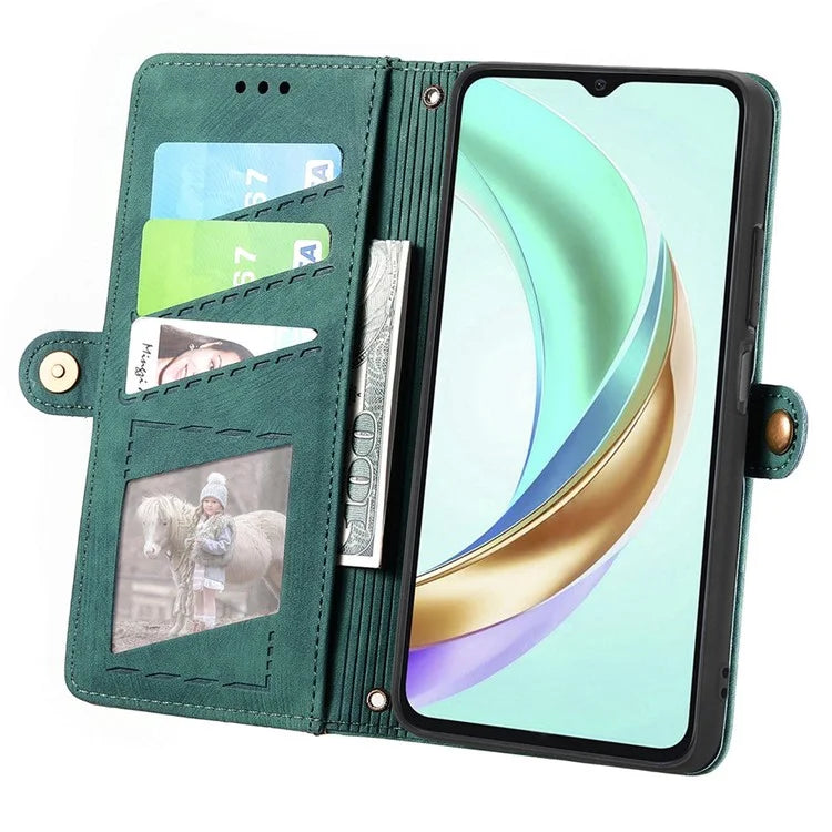 For Honor X6b 4G Case Zipper Wallet Geometry Lines Leather Phone Cover
