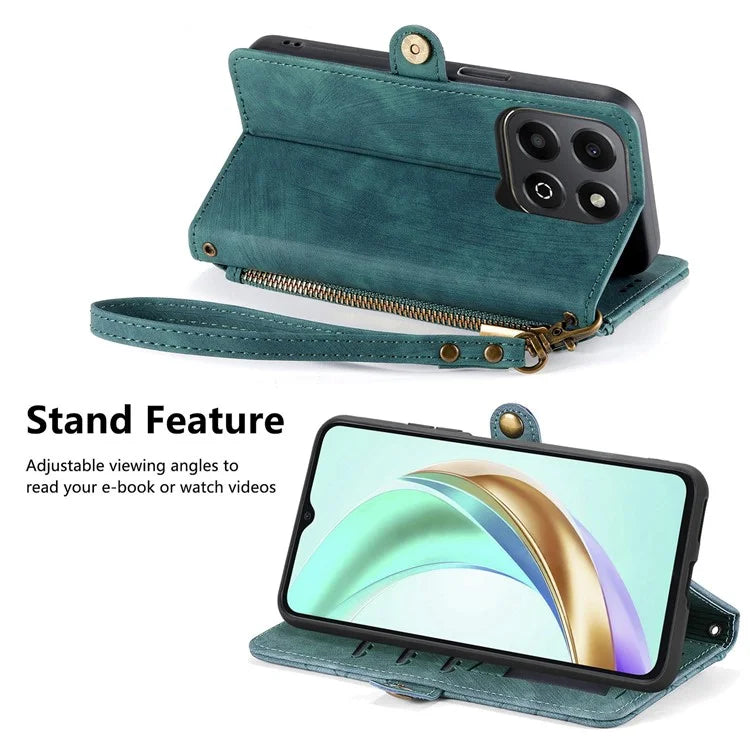 For Honor X6b 4G Case Zipper Wallet Geometry Lines Leather Phone Cover