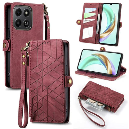 For Honor X6b 4G Case Zipper Wallet Geometry Lines Leather Phone Cover
