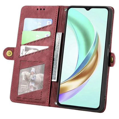 For Honor X6b 4G Case Zipper Wallet Geometry Lines Leather Phone Cover