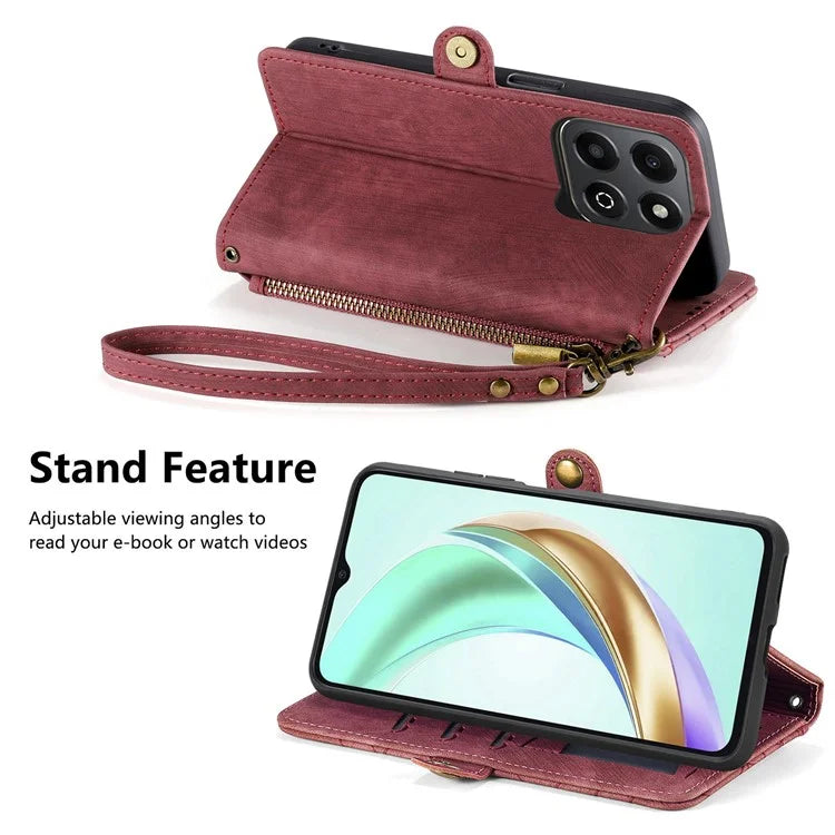 For Honor X6b 4G Case Zipper Wallet Geometry Lines Leather Phone Cover