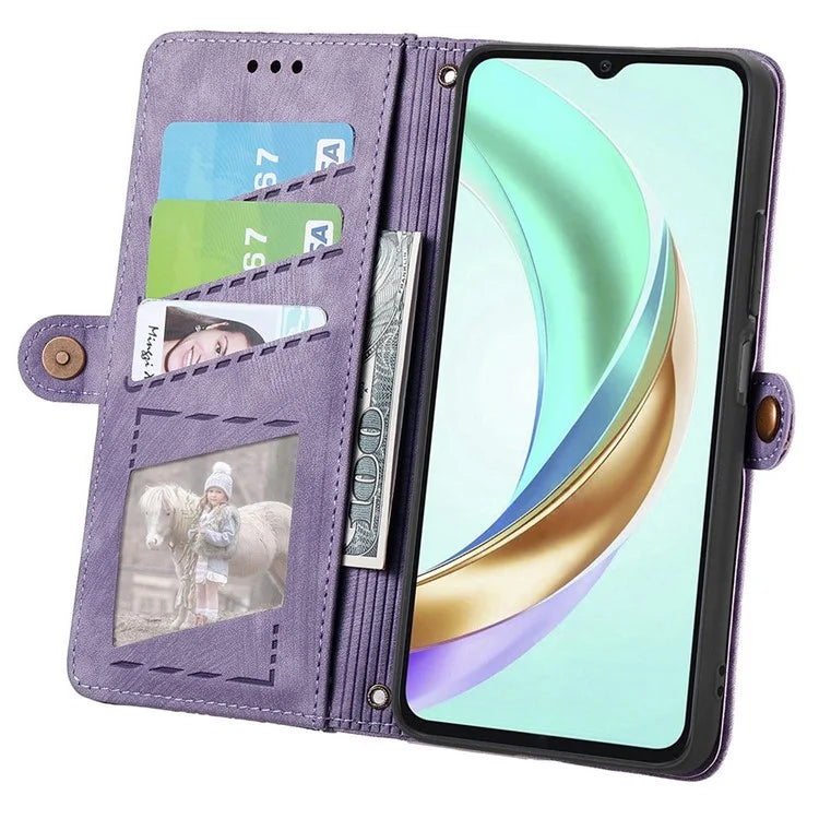 For Honor X6b 4G Case Zipper Wallet Geometry Lines Leather Phone Cover