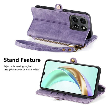 For Honor X6b 4G Case Zipper Wallet Geometry Lines Leather Phone Cover