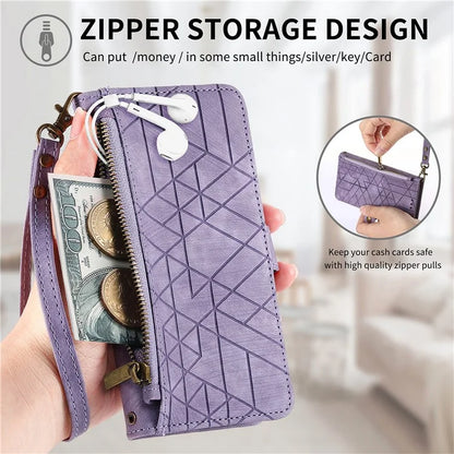 For Honor X6b 4G Case Zipper Wallet Geometry Lines Leather Phone Cover