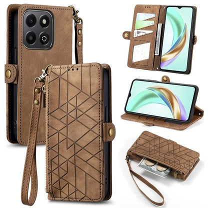 For Honor X6b 4G Case Zipper Wallet Geometry Lines Leather Phone Cover