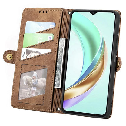 For Honor X6b 4G Case Zipper Wallet Geometry Lines Leather Phone Cover