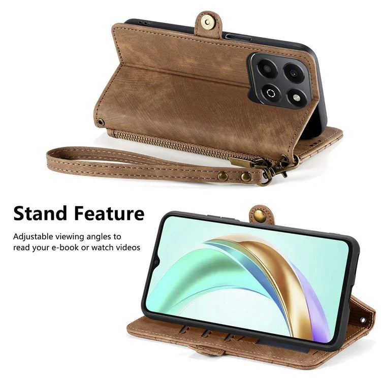 For Honor X6b 4G Case Zipper Wallet Geometry Lines Leather Phone Cover