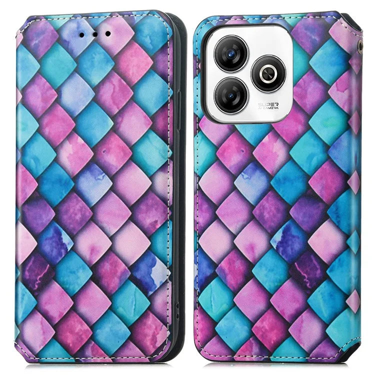 CASENEO For ZTE Blade A75 4G Case RFID Blocking Wallet Leather Cover Pattern Print