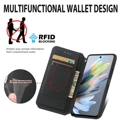 CASENEO For ZTE Blade A75 4G Case RFID Blocking Wallet Leather Cover Pattern Print