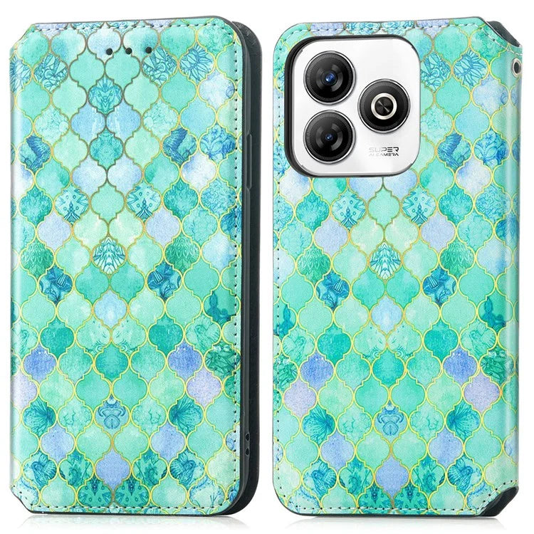 CASENEO For ZTE Blade A75 4G Case RFID Blocking Wallet Leather Cover Pattern Print