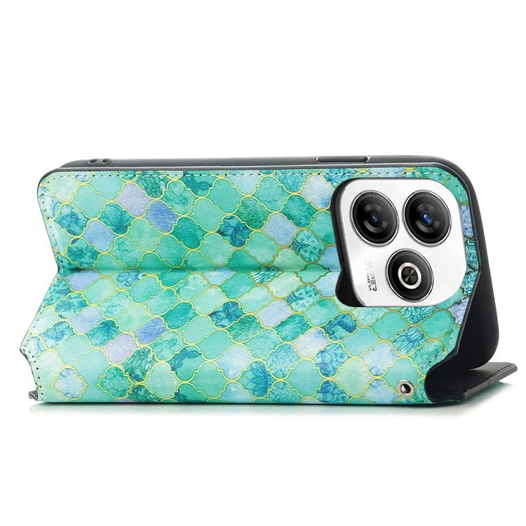 CASENEO For ZTE Blade A75 4G Case RFID Blocking Wallet Leather Cover Pattern Print