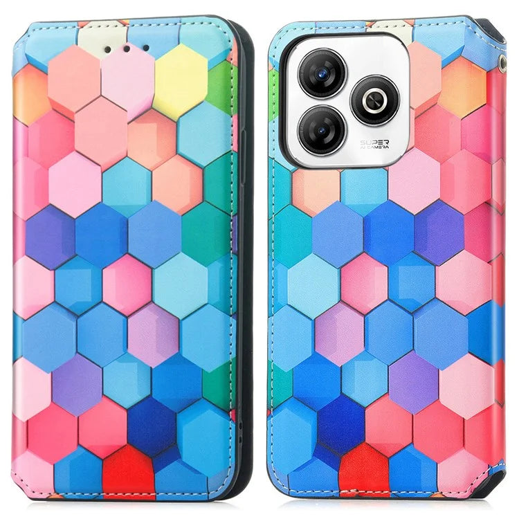 CASENEO For ZTE Blade A75 4G Case RFID Blocking Wallet Leather Cover Pattern Print