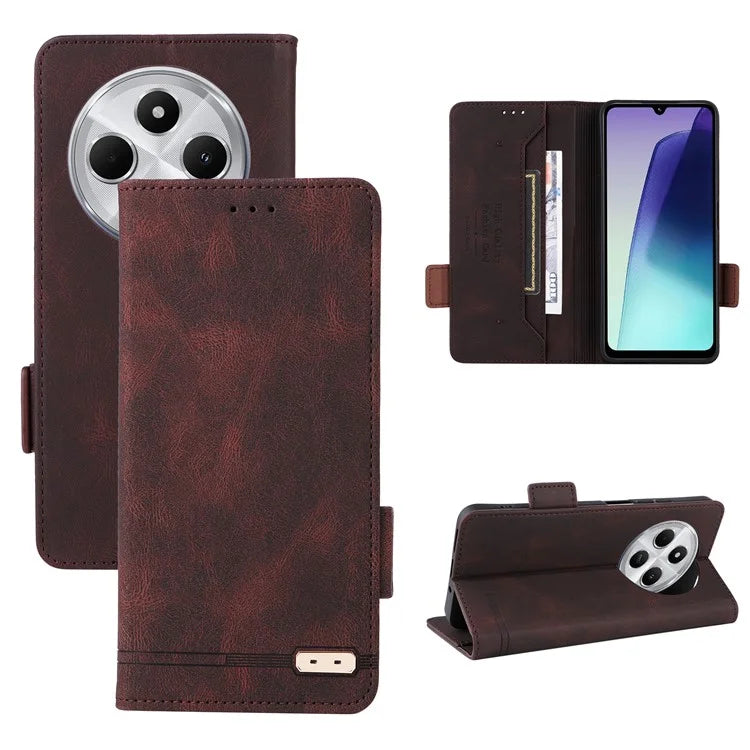 For Xiaomi Redmi 14C 4G Case Leather Wallet Flip Phone Cover with Hardware Decor
