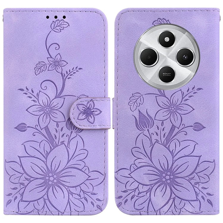For Xiaomi Redmi 14C 4G Case Lily Flower Imprint Leather Phone Cover with Stand