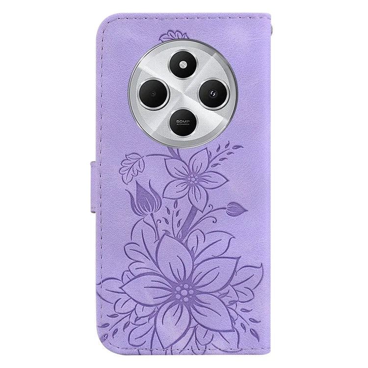 For Xiaomi Redmi 14C 4G Case Lily Flower Imprint Leather Phone Cover with Stand