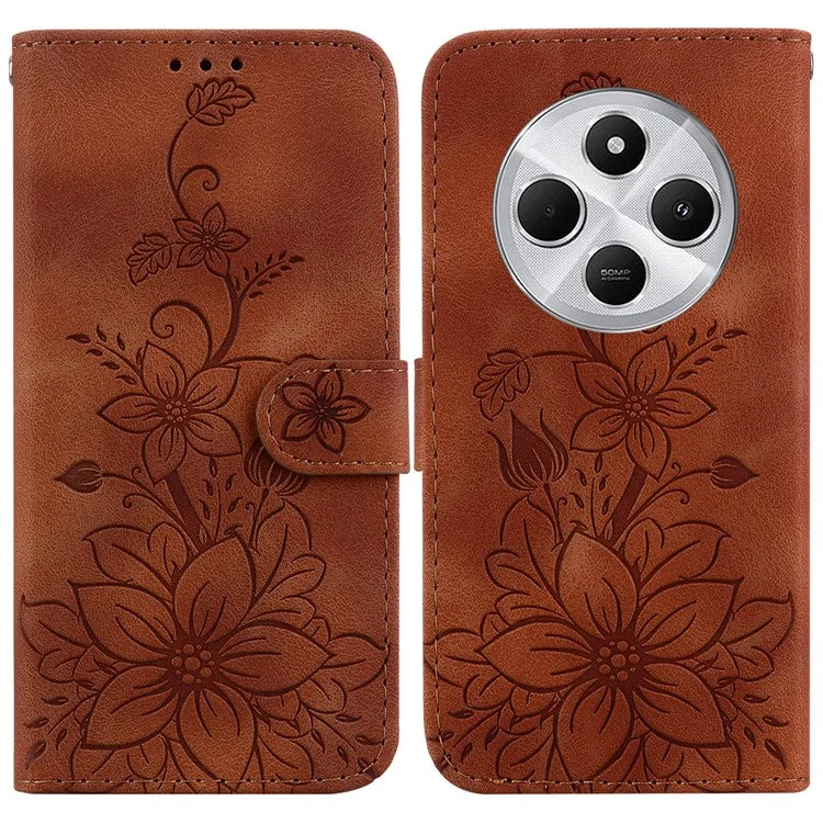 For Xiaomi Redmi 14C 4G Case Lily Flower Imprint Leather Phone Cover with Stand