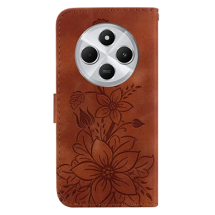 For Xiaomi Redmi 14C 4G Case Lily Flower Imprint Leather Phone Cover with Stand