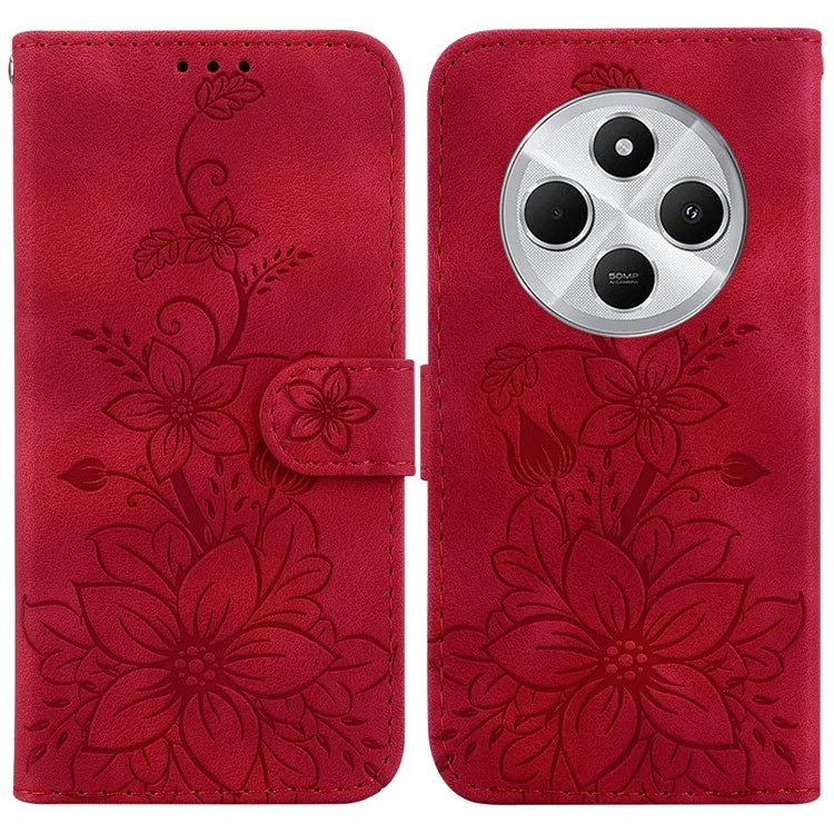 For Xiaomi Redmi 14C 4G Case Lily Flower Imprint Leather Phone Cover with Stand
