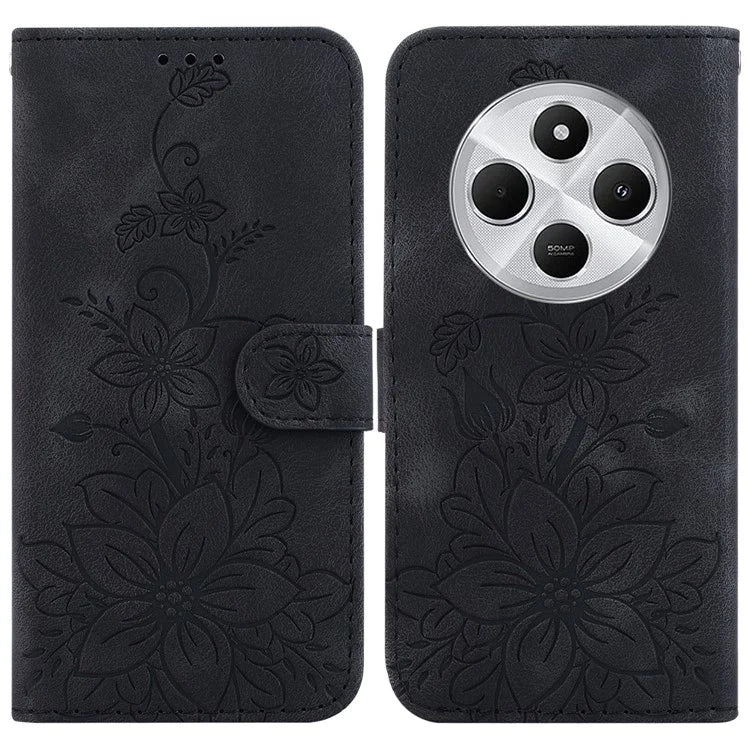 For Xiaomi Redmi 14C 4G Case Lily Flower Imprint Leather Phone Cover with Stand