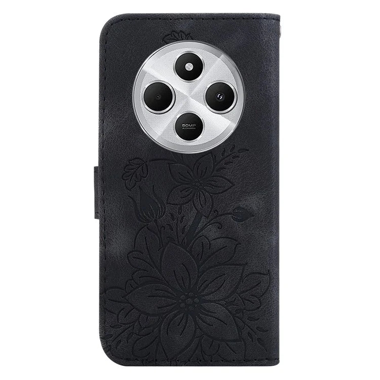 For Xiaomi Redmi 14C 4G Case Lily Flower Imprint Leather Phone Cover with Stand