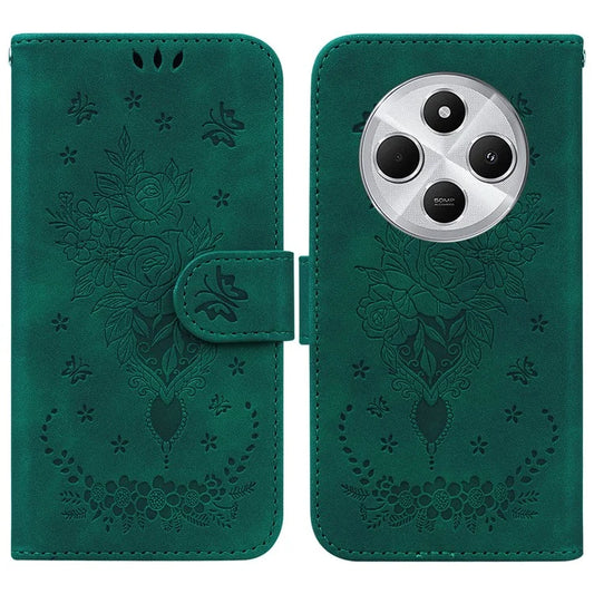 For Xiaomi Redmi 14C 4G Case PU Leather Wallet Phone Cover Butterfly Flower Imprint