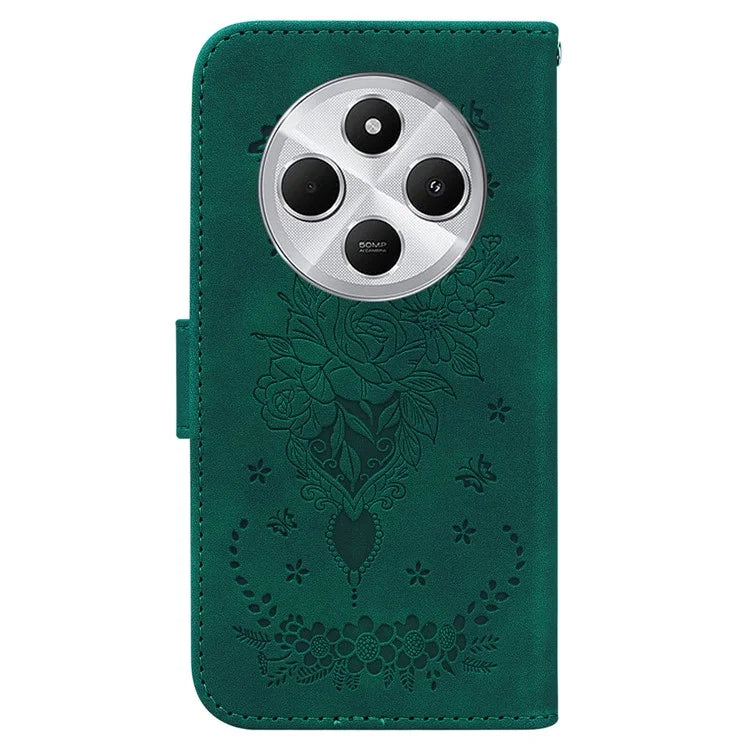 For Xiaomi Redmi 14C 4G Case PU Leather Wallet Phone Cover Butterfly Flower Imprint
