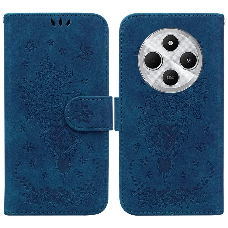 For Xiaomi Redmi 14C 4G Case PU Leather Wallet Phone Cover Butterfly Flower Imprint