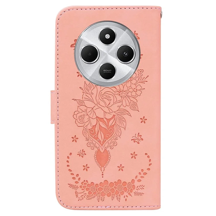 For Xiaomi Redmi 14C 4G Case PU Leather Wallet Phone Cover Butterfly Flower Imprint