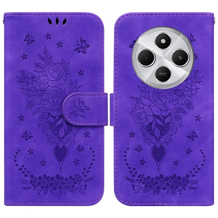 For Xiaomi Redmi 14C 4G Case PU Leather Wallet Phone Cover Butterfly Flower Imprint