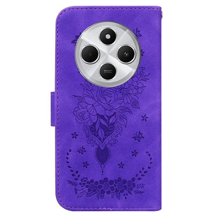 For Xiaomi Redmi 14C 4G Case PU Leather Wallet Phone Cover Butterfly Flower Imprint