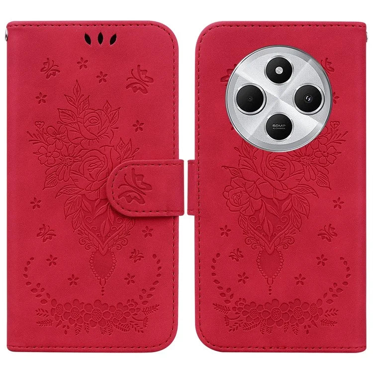 For Xiaomi Redmi 14C 4G Case PU Leather Wallet Phone Cover Butterfly Flower Imprint