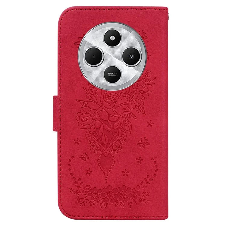 For Xiaomi Redmi 14C 4G Case PU Leather Wallet Phone Cover Butterfly Flower Imprint