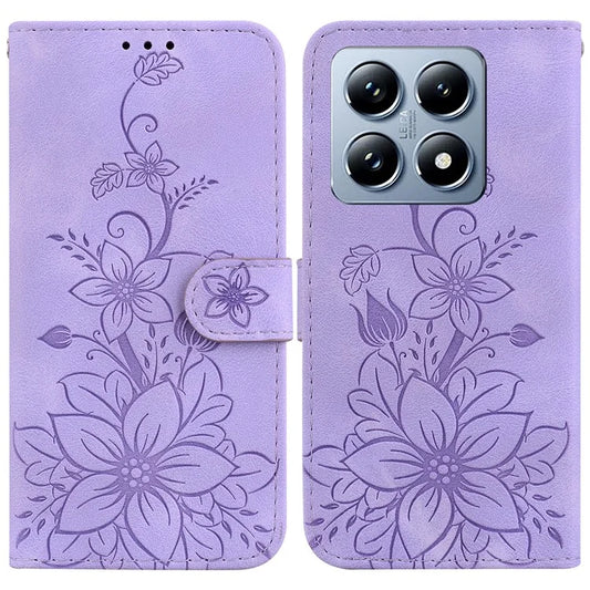 For Xiaomi 14T Pro Case Lily Flower Imprint Leather Phone Cover with Stand