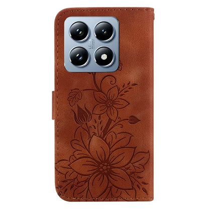 For Xiaomi 14T Pro Case Lily Flower Imprint Leather Phone Cover with Stand