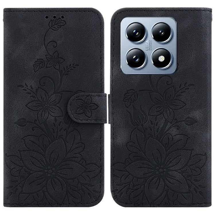 For Xiaomi 14T Pro Case Lily Flower Imprint Leather Phone Cover with Stand