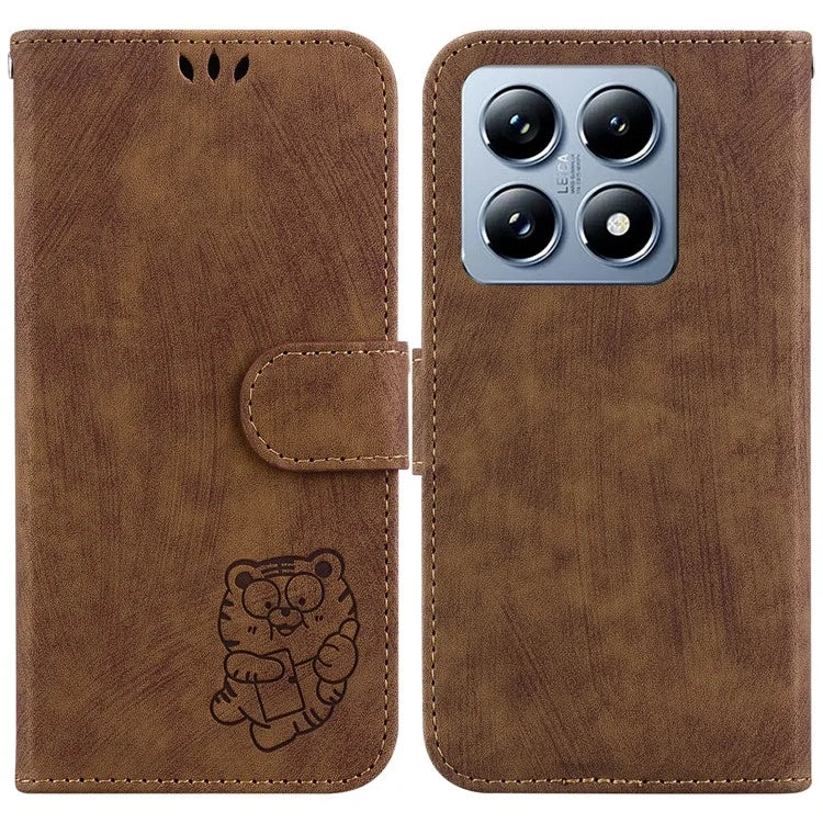 For Xiaomi 14T Pro Wallet Case Tiger Imprint Leather Shockproof Phone Cover