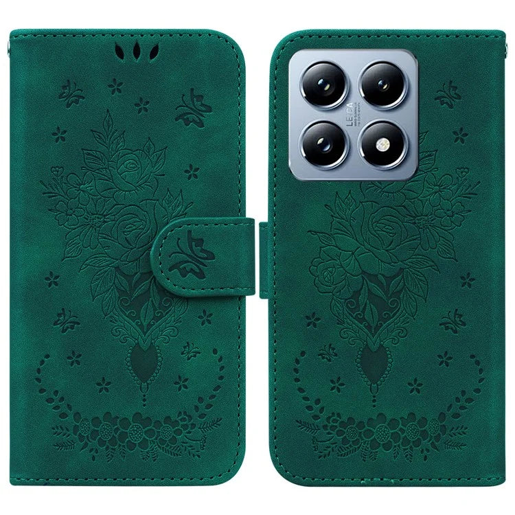 For Xiaomi 14T Pro Case PU Leather Wallet Phone Cover Butterfly Flower Imprint