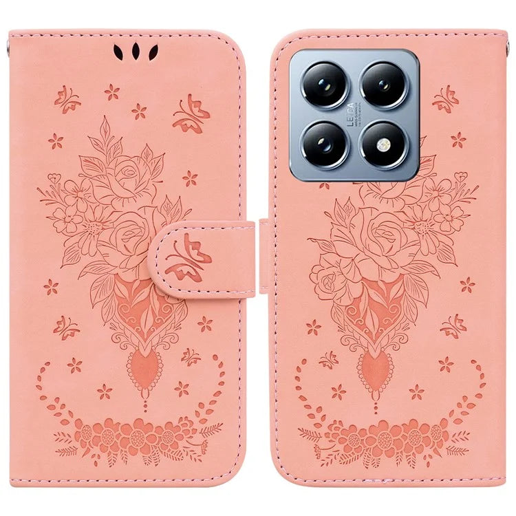 For Xiaomi 14T Pro Case PU Leather Wallet Phone Cover Butterfly Flower Imprint