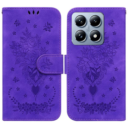 For Xiaomi 14T Pro Case PU Leather Wallet Phone Cover Butterfly Flower Imprint