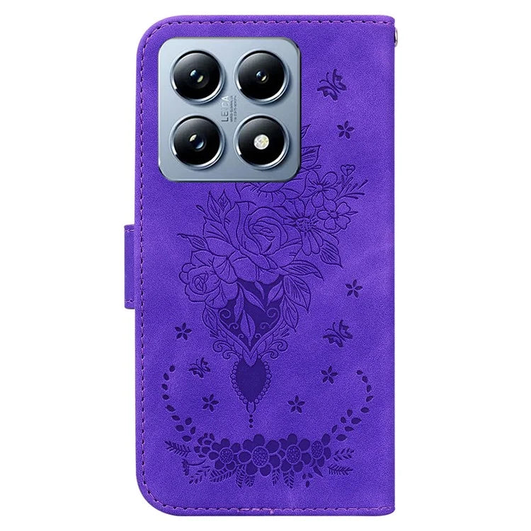 For Xiaomi 14T Pro Case PU Leather Wallet Phone Cover Butterfly Flower Imprint