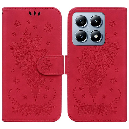 For Xiaomi 14T Pro Case PU Leather Wallet Phone Cover Butterfly Flower Imprint