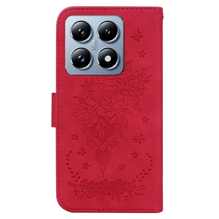 For Xiaomi 14T Pro Case PU Leather Wallet Phone Cover Butterfly Flower Imprint