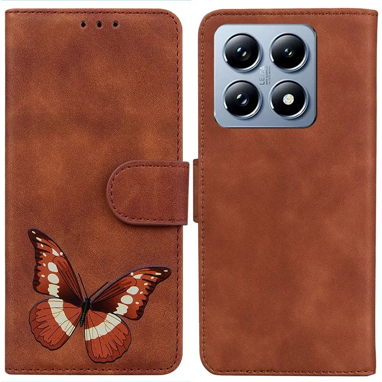 For Xiaomi 14T Stand Case PU Leather Phone Cover Butterfly Printed