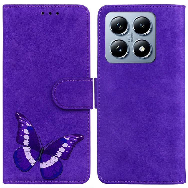 For Xiaomi 14T Stand Case PU Leather Phone Cover Butterfly Printed