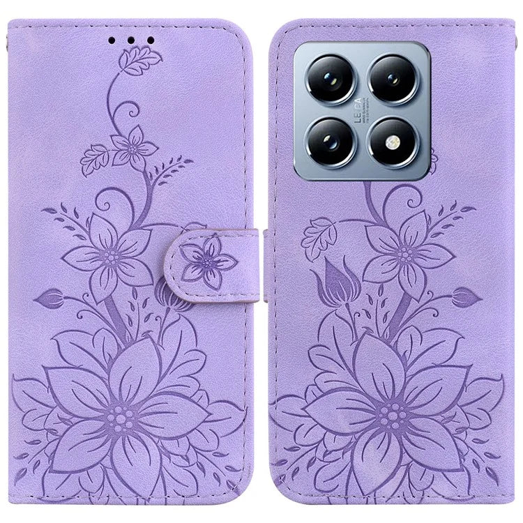 For Xiaomi 14T Case Lily Flower Imprint Leather Phone Cover with Stand