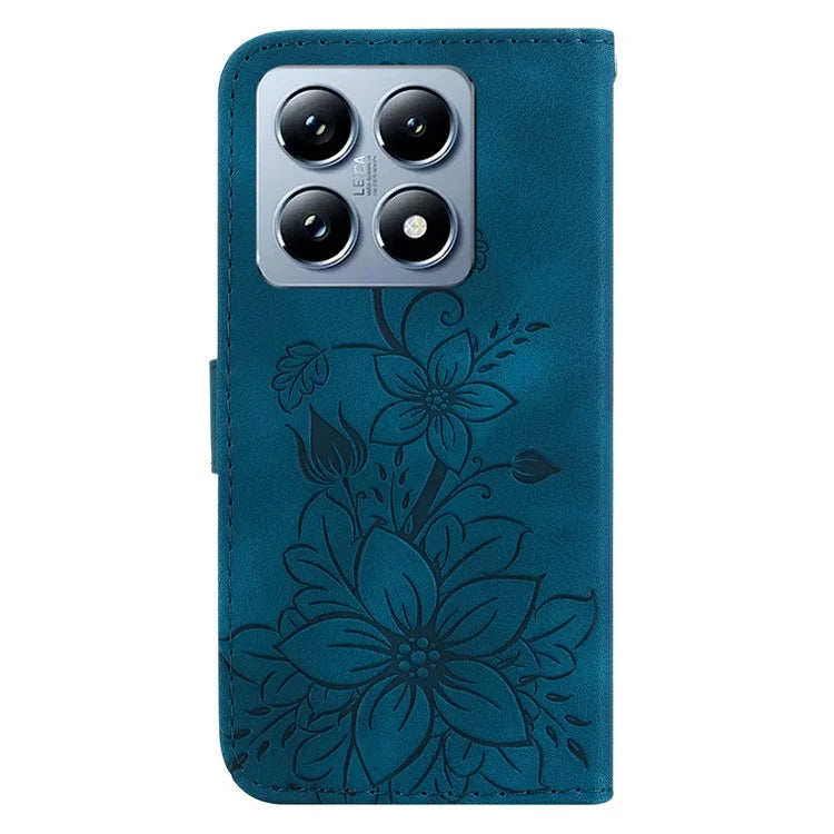 For Xiaomi 14T Case Lily Flower Imprint Leather Phone Cover with Stand