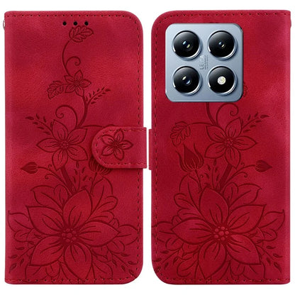 For Xiaomi 14T Case Lily Flower Imprint Leather Phone Cover with Stand