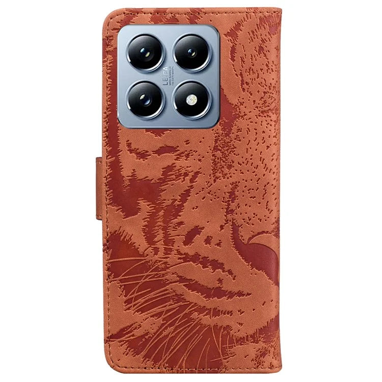 For Xiaomi 14T Case Tiger Imprint Leather Wallet Phone Cover